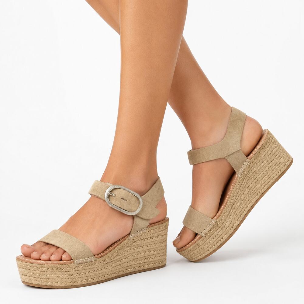 Rag & Bone Ansley Platform Espadrille Sandals 38.5 Tan Suede Big Buckle Spain